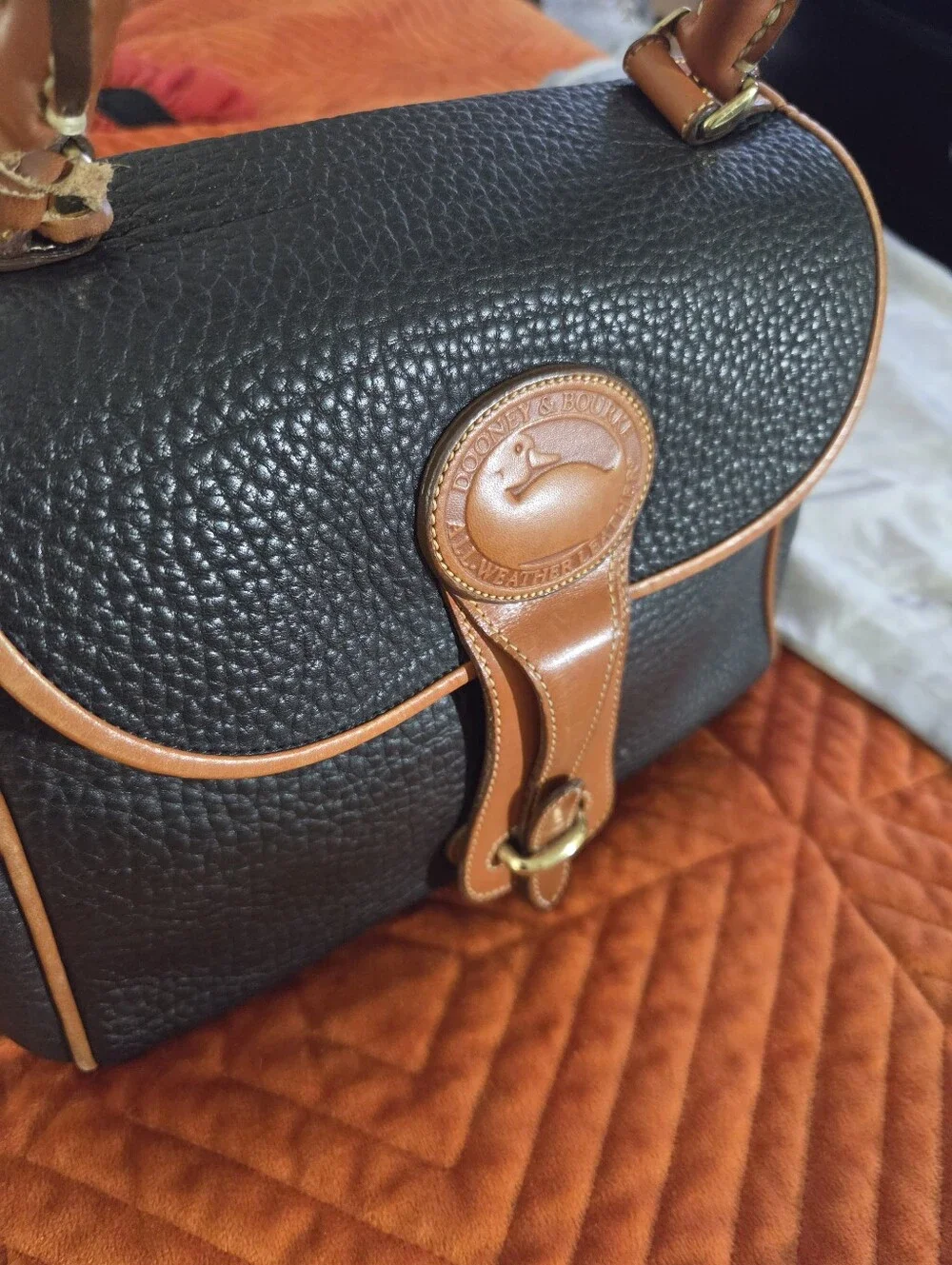 Vintage 1990s Dooney & Bourke All-Weather Leather Black British Tan Top Handle